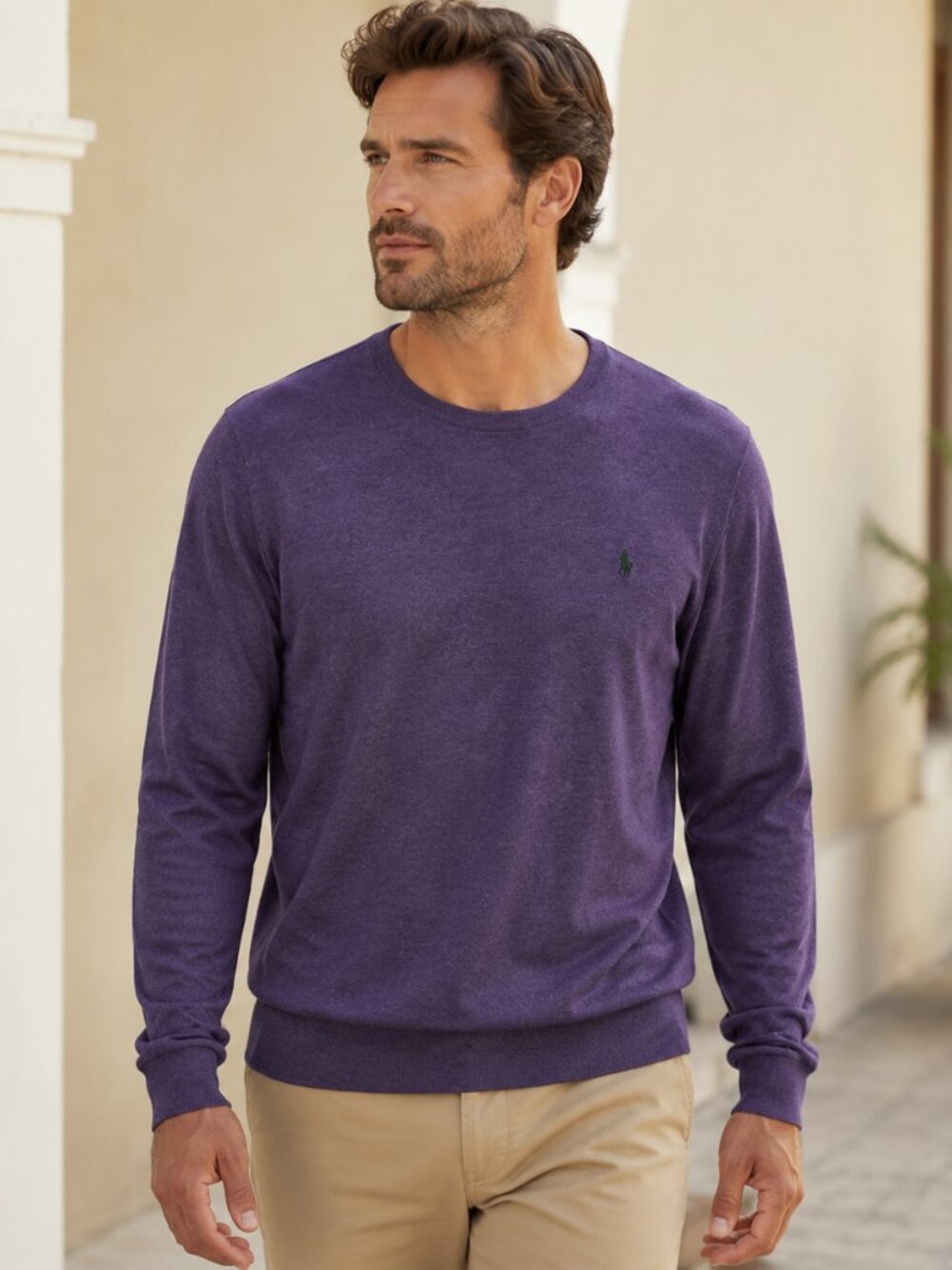 Polo Ralph Lauren Sweater Mens L Purple Pima Cotton Crewneck Pullover Pony